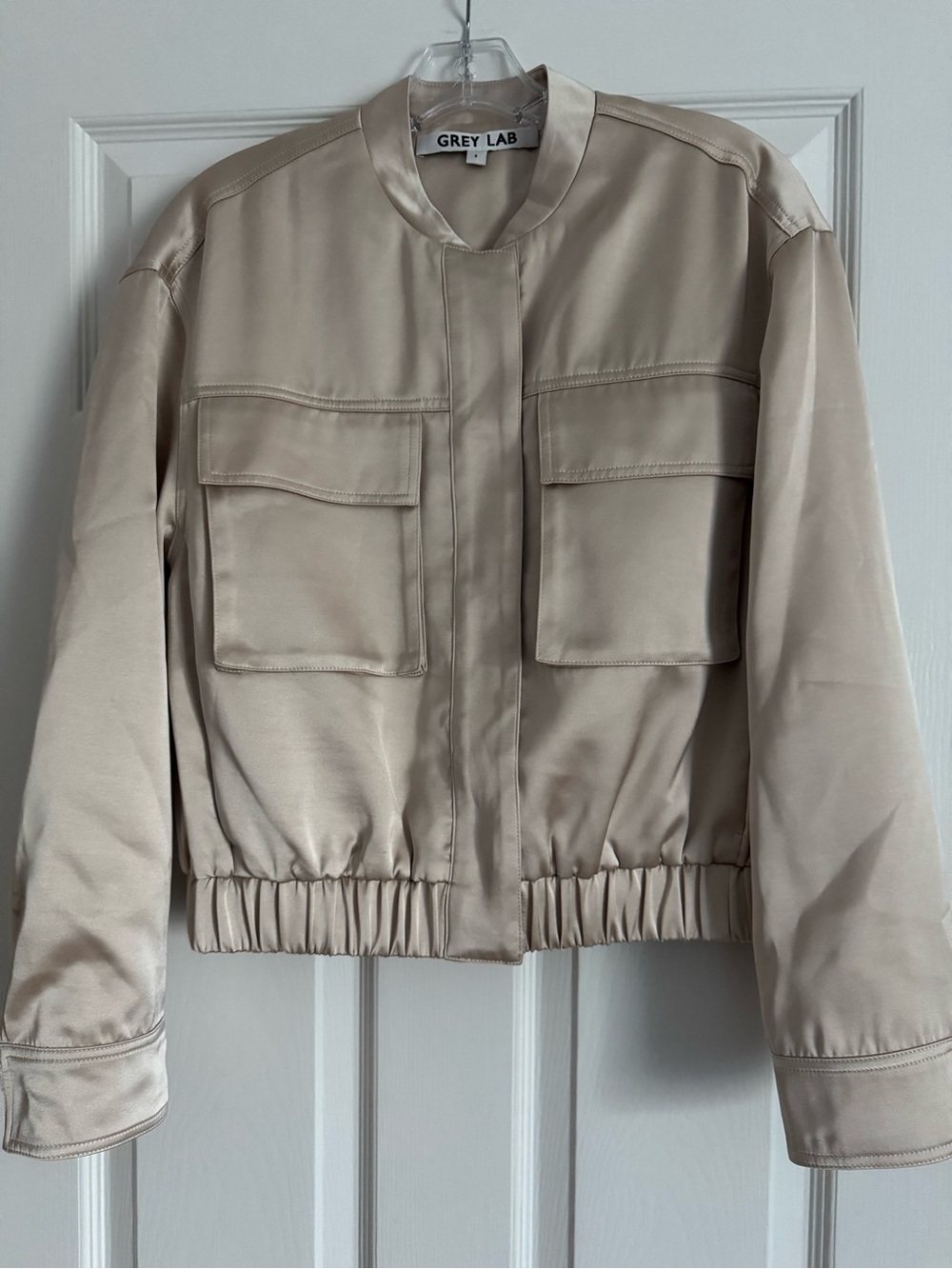 GREY LAB Champagne-colored Utility Bomber Jacket, size S, NWOT, Snap front/cuffs